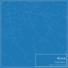 Blueprint US city map of Moss, Tennessee.