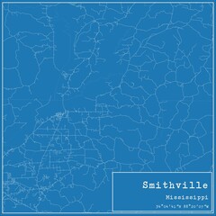 Blueprint US city map of Smithville, Mississippi.