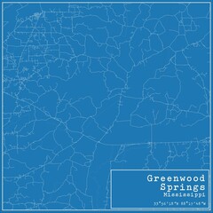 Blueprint US city map of Greenwood Springs, Mississippi.