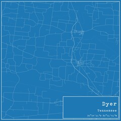 Blueprint US city map of Dyer, Tennessee.