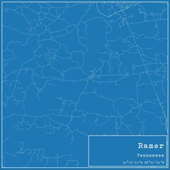 Blueprint US city map of Ramer, Tennessee.