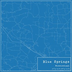 Blueprint US city map of Blue Springs, Mississippi.