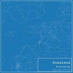 Blueprint US city map of Gunnison, Mississippi.