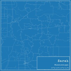 Blueprint US city map of Sarah, Mississippi.