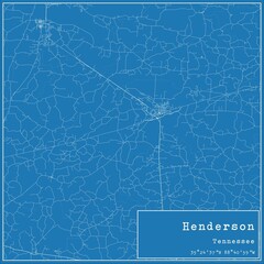 Blueprint US city map of Henderson, Tennessee.