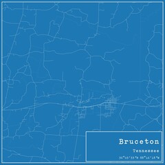 Obraz premium Blueprint US city map of Bruceton, Tennessee.