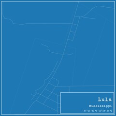Blueprint US city map of Lula, Mississippi.