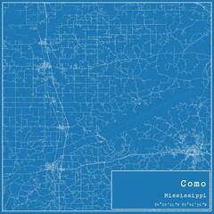 Fototapeta premium Blueprint US city map of Como, Mississippi.