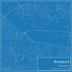 Blueprint US city map of Memphis, Tennessee.