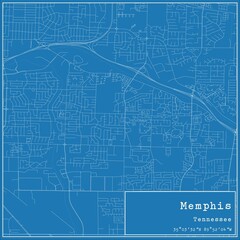 Blueprint US city map of Memphis, Tennessee.