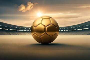gold soccer ball on the stadium