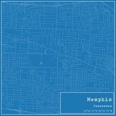 Blueprint US city map of Memphis, Tennessee.