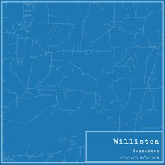 Blueprint US city map of Williston, Tennessee.