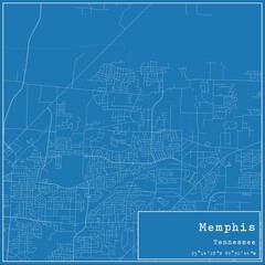 Blueprint US city map of Memphis, Tennessee.