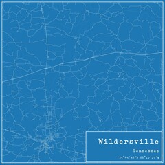 Blueprint US city map of Wildersville, Tennessee.