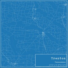 Blueprint US city map of Trenton, Tennessee.
