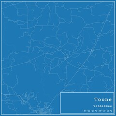 Blueprint US city map of Toone, Tennessee.