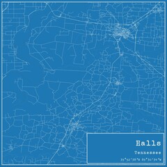 Blueprint US city map of Halls, Tennessee.