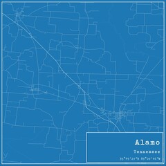 Blueprint US city map of Alamo, Tennessee.