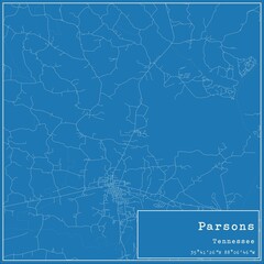 Blueprint US city map of Parsons, Tennessee.