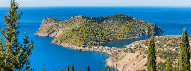 Panorama of the peninsula of Assos in Kefalonia, Greece