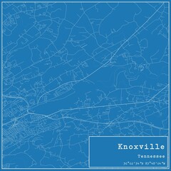 Blueprint US city map of Knoxville, Tennessee.