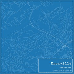 Blueprint US city map of Knoxville, Tennessee.
