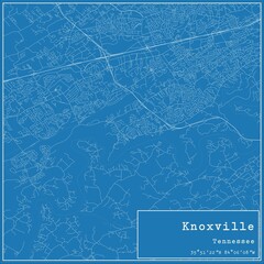 Blueprint US city map of Knoxville, Tennessee.