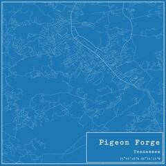 Blueprint US city map of Pigeon Forge, Tennessee.