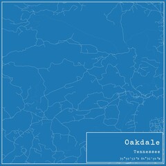 Blueprint US city map of Oakdale, Tennessee.