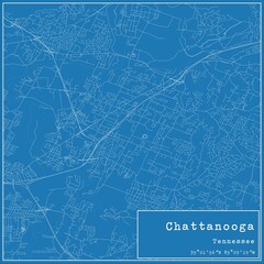 Blueprint US city map of Chattanooga, Tennessee.