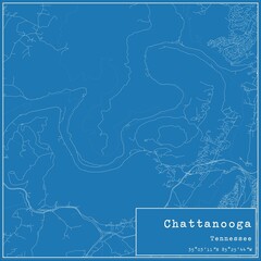 Blueprint US city map of Chattanooga, Tennessee.