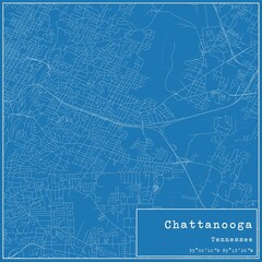Blueprint US city map of Chattanooga, Tennessee.
