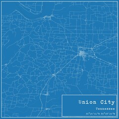 Blueprint US city map of Union City, Tennessee.