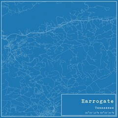 Blueprint US city map of Harrogate, Tennessee.