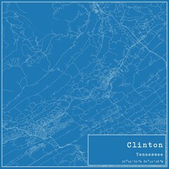 Blueprint US city map of Clinton, Tennessee.