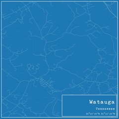 Blueprint US city map of Watauga, Tennessee.