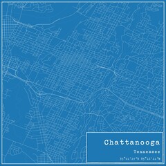 Blueprint US city map of Chattanooga, Tennessee.