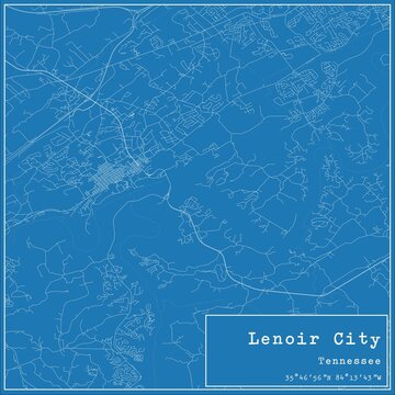 Blueprint US city map of Lenoir City, Tennessee.