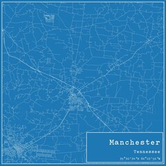 Blueprint US city map of Manchester, Tennessee.