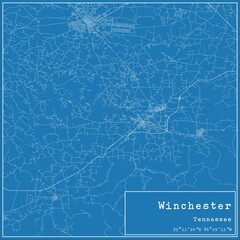 Blueprint US city map of Winchester, Tennessee.
