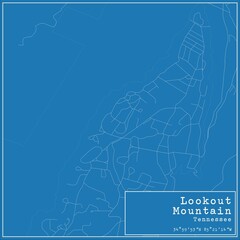 Blueprint US city map of Lookout Mountain, Tennessee.