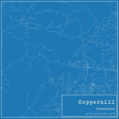 Blueprint US city map of Copperhill, Tennessee.