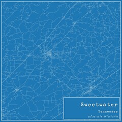 Blueprint US city map of Sweetwater, Tennessee.