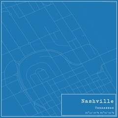 Blueprint US city map of Nashville, Tennessee.
