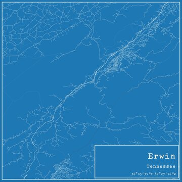 Blueprint US city map of Erwin, Tennessee.