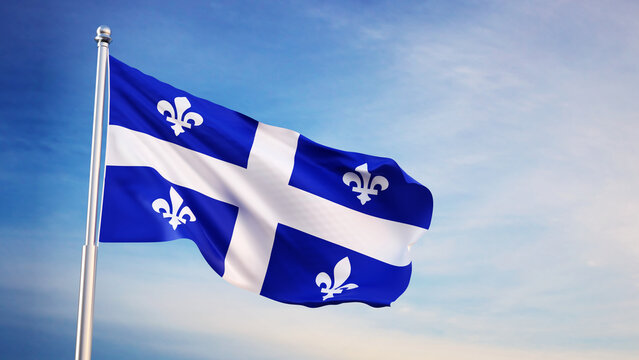 Quebec flag on background of sky. Background for Quebec day