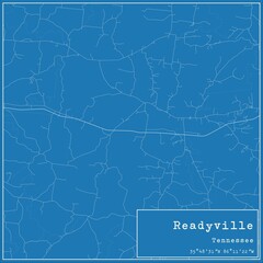 Blueprint US city map of Readyville, Tennessee.
