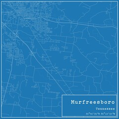 Blueprint US city map of Murfreesboro, Tennessee.