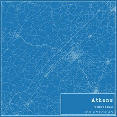 Blueprint US city map of Athens, Tennessee.